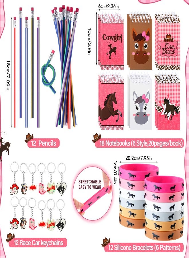 Liliful 140 Pcs Horse Themed Party Favor Supplies with Drawstring Bag Keychain Rubber Wristbands Badges Puzzle Stickers Notepads Soft Pencils for Horse Party Decoration - Image 3