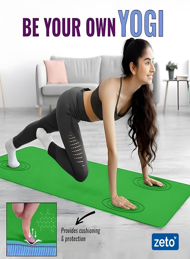 ZETO Yoga Mat for Women and Men, 8 mm Thick TPE Material, Workout Mat, Fitness, Exercise Mat for Home, Anti Slip Mat, Gym Mat, Size 72 X 24 Inch, Dual Color (Grass Green) - Image 3