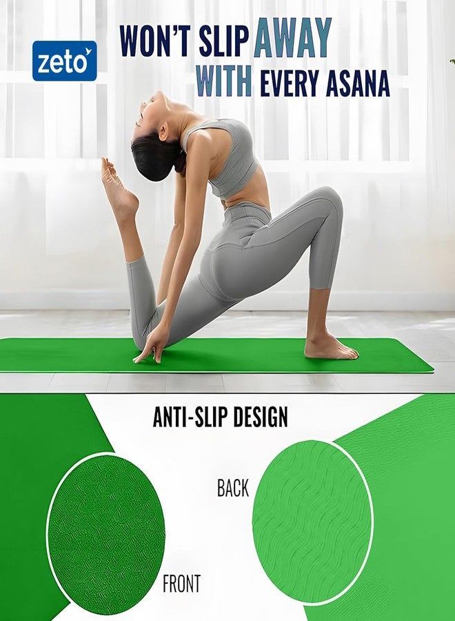 ZETO Yoga Mat for Women and Men, 8 mm Thick TPE Material, Workout Mat, Fitness, Exercise Mat for Home, Anti Slip Mat, Gym Mat, Size 72 X 24 Inch, Dual Color (Grass Green) - Image 2