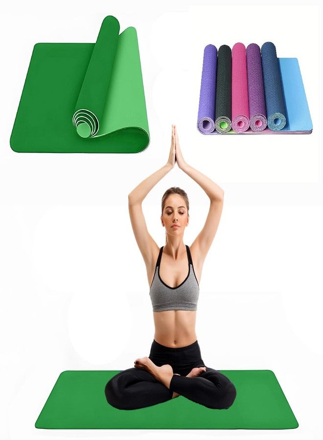 ZETO Yoga Mat for Women and Men, 8 mm Thick TPE Material, Workout Mat, Fitness, Exercise Mat for Home, Anti Slip Mat, Gym Mat, Size 72 X 24 Inch, Dual Color (Grass Green) - Image 1