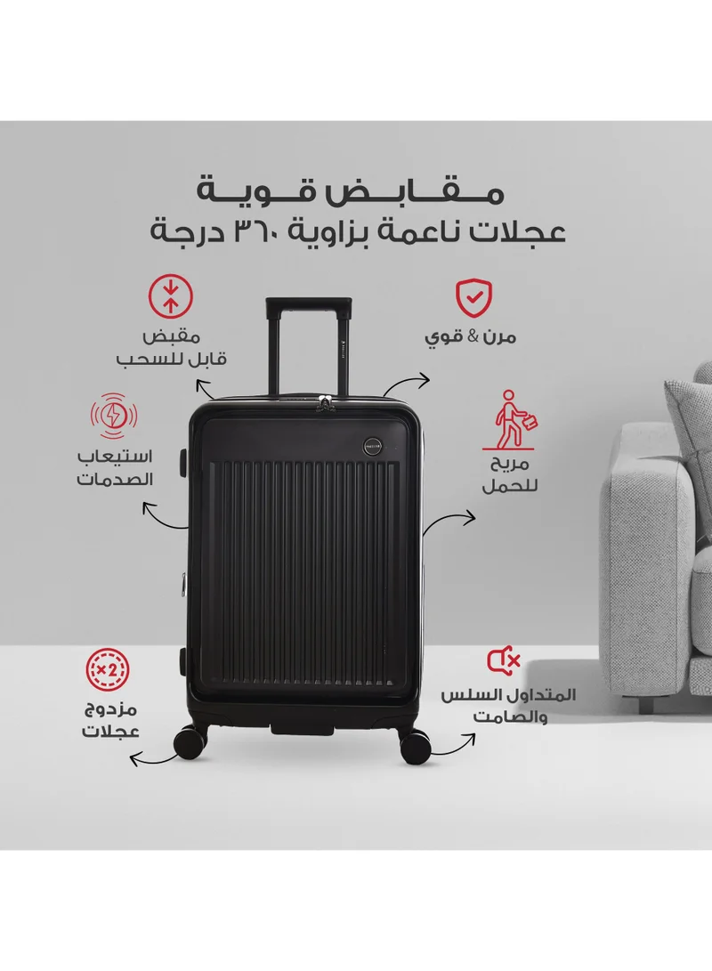 MAGELLAN Magellan Carry On Cabin Luggage, PC Material Trolley Travel Bag with TSA Lock, 360 Spinner Wheels and Front Opening, 20 Inch, 1996HA-20, Black