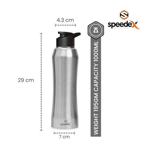 Speedex Stainless Steel Matt Water Bottle 1 Litre with Sipper Cap – Leak-Proof, Durable, Lightweight | Ideal for Office, School, Travel | Single Bottle (1000ml) - Image 2