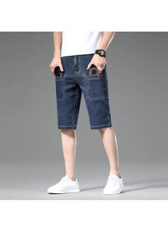 Trendy Loose-fit Casual Jeans For Men Four Seasons Regular Six Pocket Seven Inch Fashionable Autumn Middle-length Trousers 8027 dark blue shorts