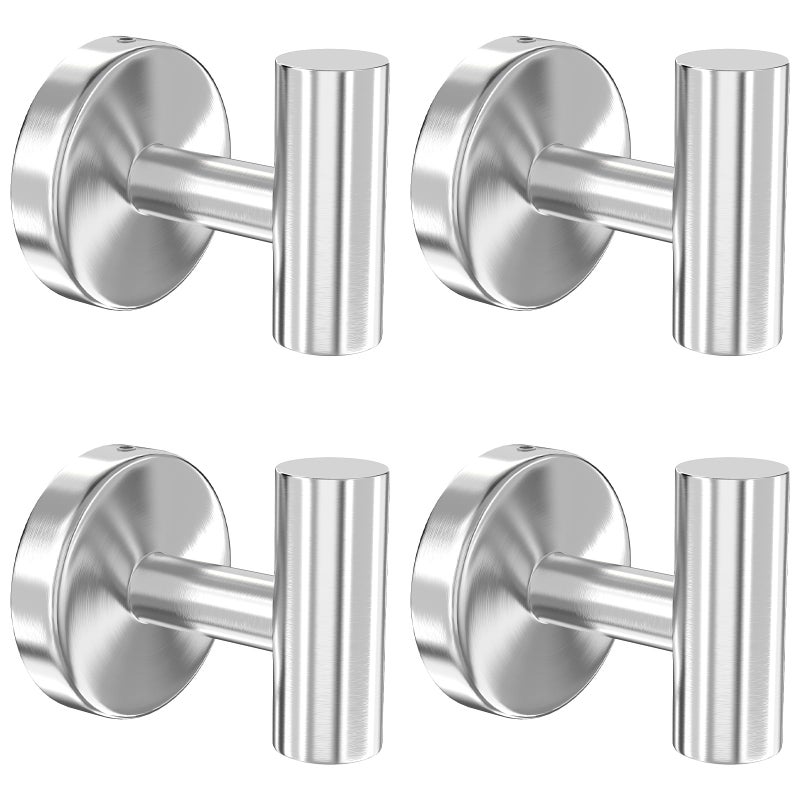 stusgo 4 Pack Silver Towel Hooks Towel Hook for Wall Mounted Stainless Steel Bathroom Towel Hook for Hanging Brushed Silver Bathroom Hooks for Towels