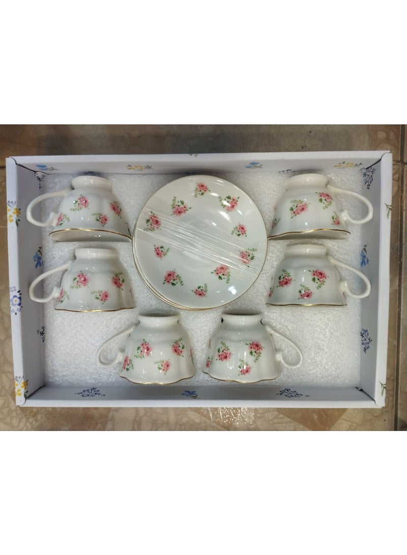 طقم مجات قهوه 6 فنجان +6 اطباق بورسلين