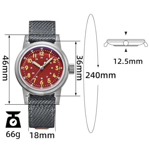 ADDIESDIVE Small Vintage Mens Automatic Watch 36MM 200 M Waterproof Military Outdoor Sports Watches Red Bare Dial Watch - Image 3