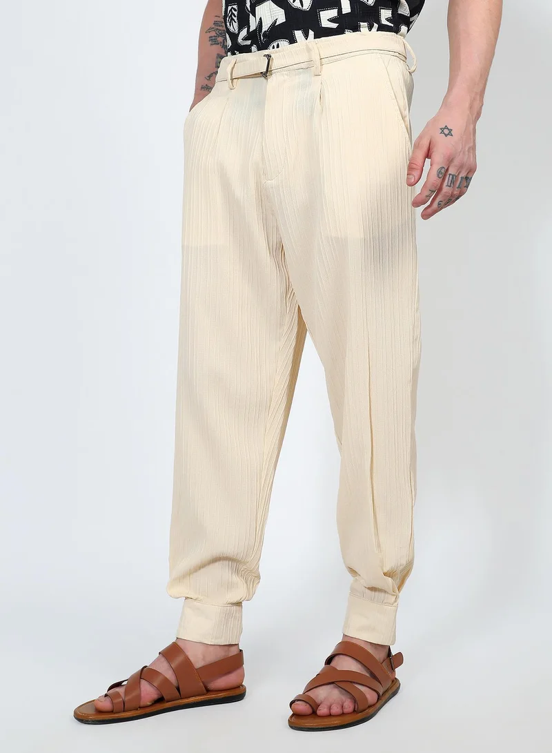 Campus Sutra  Lightweight - Textured Cuff-Hem Trousers for Men | Best Price UAE