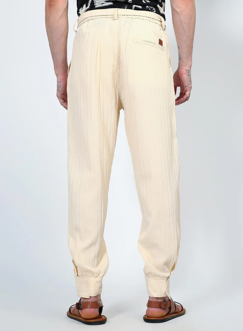 Campus Sutra  Lightweight - Textured Cuff-Hem Trousers for Men | Best Price UAE
