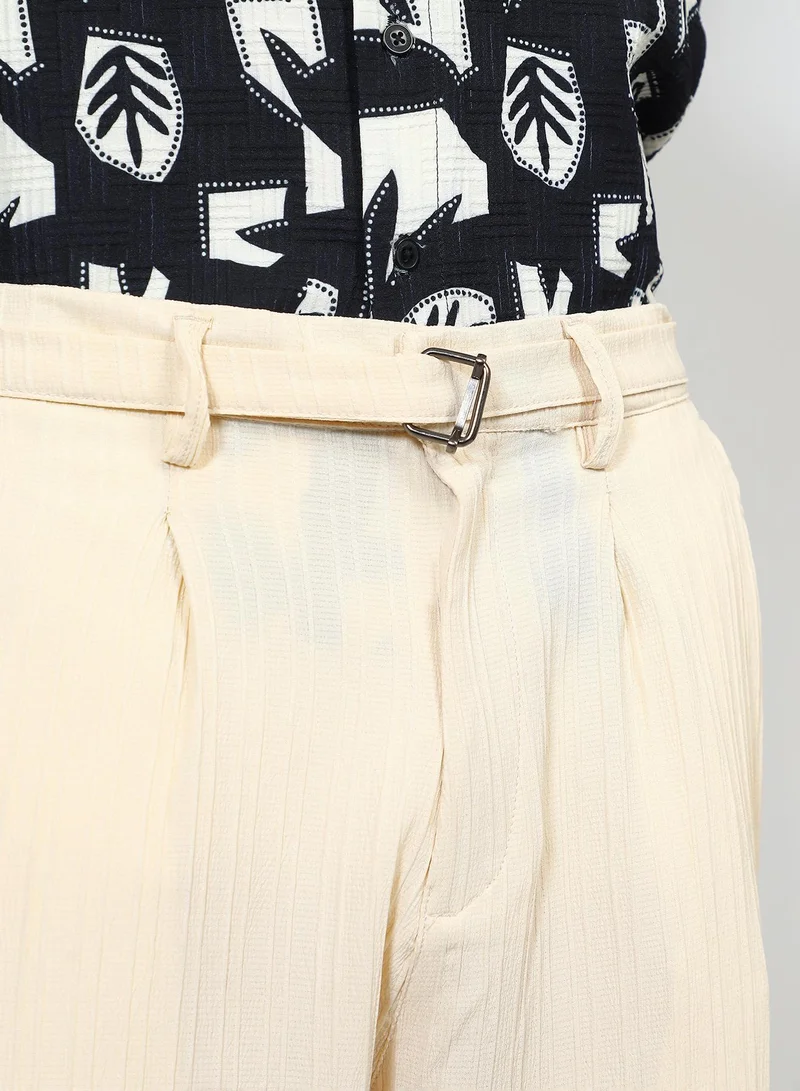Campus Sutra  Lightweight - Textured Cuff-Hem Trousers for Men | Best Price UAE
