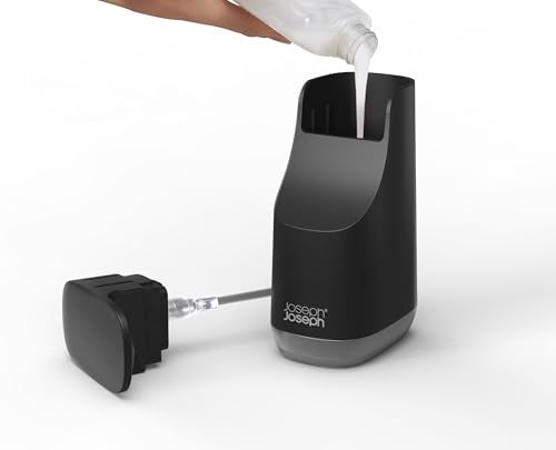 Joseph Joseph جوزيف جوزيف موزع صابون نحيف ومضغوط للحمام، رأس مضخة سهل الدفع، فوهة غير متسربة، نافذة مستوى التعبئة، قابل لإعادة التعبئة، أسود غير لامع - Image 4