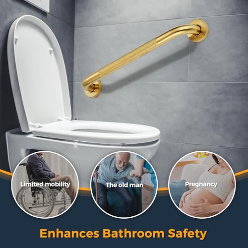 Ravinte Hardware Grab Bars for Shower 2 Pack 18Inch Anti Slip Shower Handles for Elderly Safety Shower Grab Bar Stainless Steel Handicap Grab Bars for BathroomToilet Gold 1 Diameter - Image 3