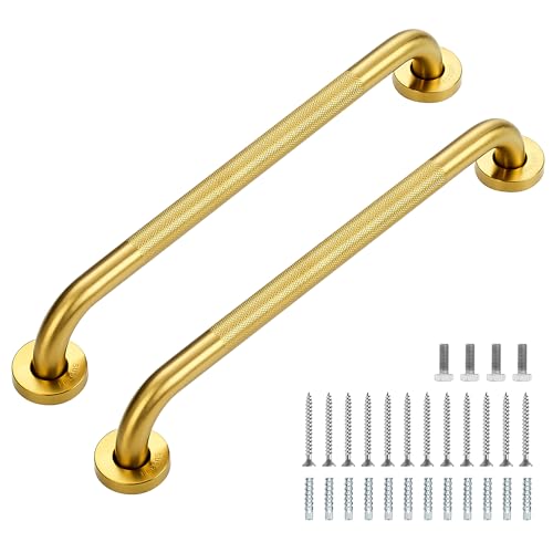 Ravinte Hardware Grab Bars for Shower 2 Pack 18Inch Anti Slip Shower Handles for Elderly Safety Shower Grab Bar Stainless Steel Handicap Grab Bars for BathroomToilet Gold 1 Diameter - Image 1