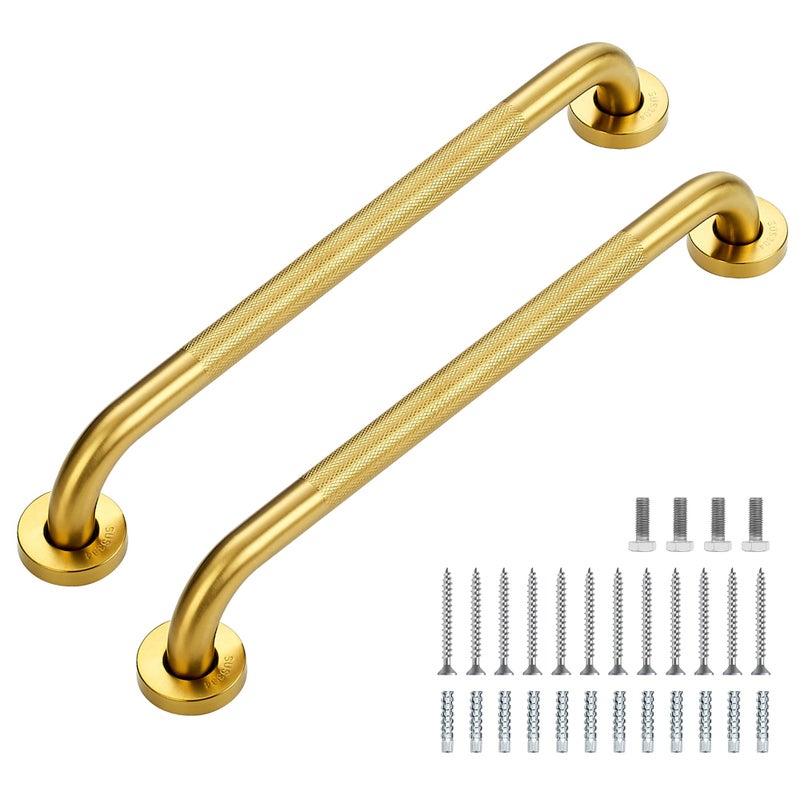 Ravinte Hardware Grab Bars for Shower 2 Pack 18Inch Anti Slip Shower Handles for Elderly Safety Shower Grab Bar Stainless Steel Handicap Grab Bars for BathroomToilet Gold 1 Diameter - Image 2
