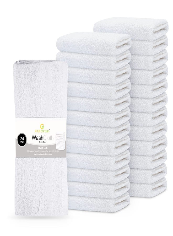 GOLD TEXTILES 24 Pack Economy White Washcloths Set (12x12 inches) - Cotton Blend Commercial Grade Cleaning Rags, Quick Drying & Soft Face Cloths, Fingertip Towels for Bathroom, Spa, Gym, and Kitchen - Image 1