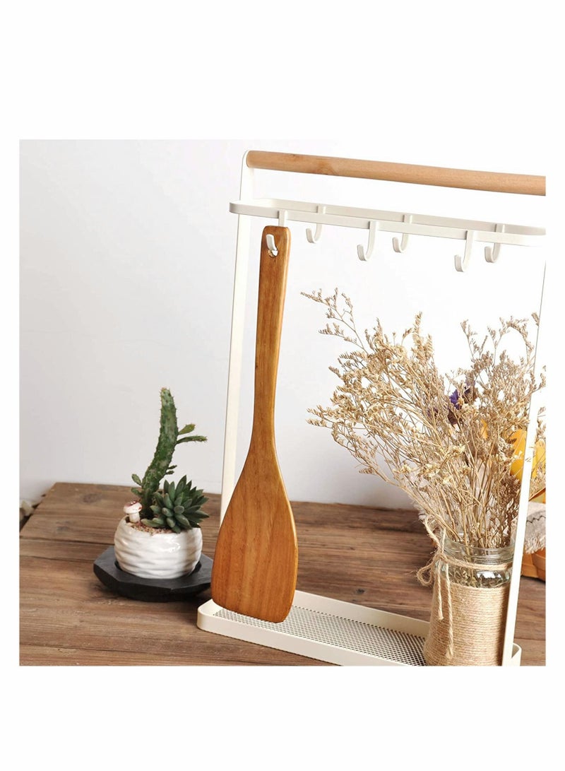 KASTWAVE Wooden Spatula，Long handle Flat Frying Spatula with Hole, Natural Wooden Kitchen Tools, Handmade for Kitchen Cookware (Frying Spatula) - Image 2