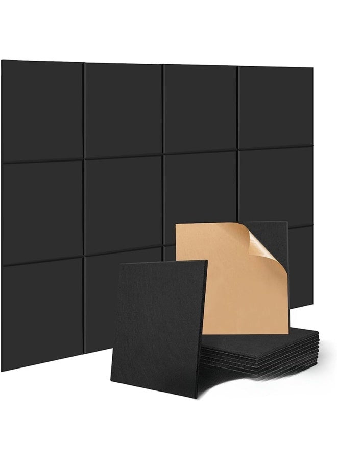 DUNISO 12 Pack Acoustic Panels For Wall, Square Self Adhesive Wall Panels High Density Sound Absorbing Panels，Sound Proof Insulation，Suitable For Walls And Studios，11.8*11.8in，Black  - Image 1