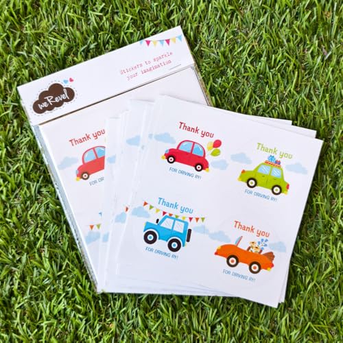 weRevel Car Themed Thank You for Driving by Party Stickers, 40 Count, 2 Inches, Round, 4 Unique Designs - Image 2