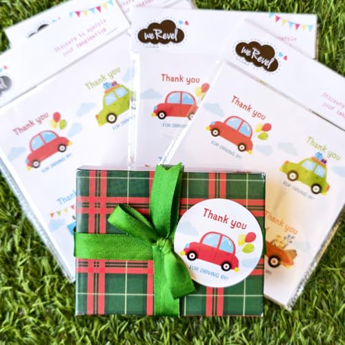 weRevel Car Themed Thank You for Driving by Party Stickers, 40 Count, 2 Inches, Round, 4 Unique Designs - Image 3
