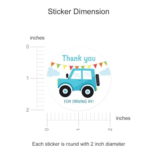 weRevel Car Themed Thank You for Driving by Party Stickers, 40 Count, 2 Inches, Round, 4 Unique Designs - Image 5