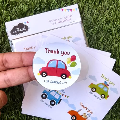 weRevel Car Themed Thank You for Driving by Party Stickers, 40 Count, 2 Inches, Round, 4 Unique Designs - Image 4