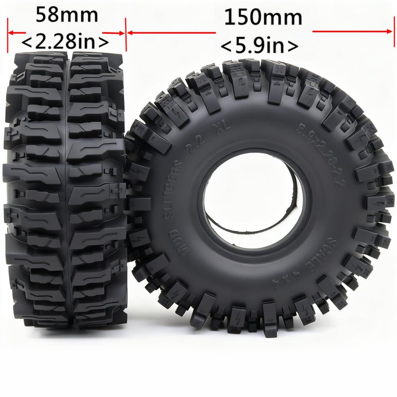 HOBBYSOUL 5.9'' Tall RC 2.2 Crawler Tires - Mud Slingers XL T8 2.2â€˜â€™ tire for 1/10 Scale RC Crawler Upgrades, HS701805 - Image 2