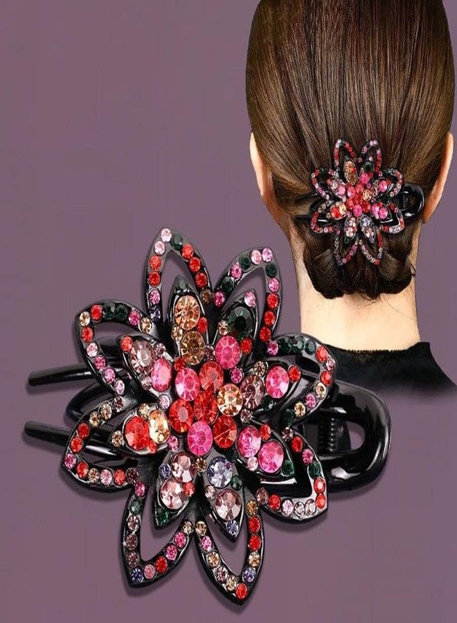 YANWENX Flower Rhinestones Hair Clips Duckbill Clip Ponytail Clips Hair Barrettes Decorative Clips Hair Accessories for Women (Purple Pack Of 1) - Image 2