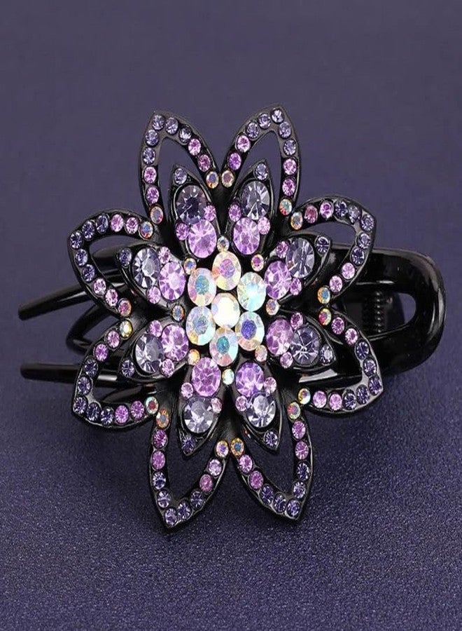 YANWENX Flower Rhinestones Hair Clips Duckbill Clip Ponytail Clips Hair Barrettes Decorative Clips Hair Accessories for Women (Purple Pack Of 1) - Image 1