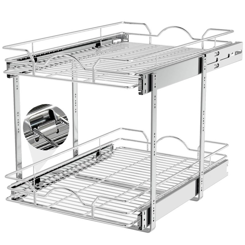 OCG 2 Tier Pull Out Cabinet Organizer (14" W x 21" D), Pull Out Drawers for Kitchen Cabinets, Pull Out Shelves for Base Cabinet Organization in Kitchen Bathroom Pantry, Chrome Finish - Image 1