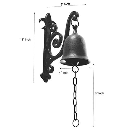 DECONOOR Vintage Cast Iron Dinner Bell as Entry Door Bell, Outside Hanging Decor or Indoor Decoration Wall Antique Farm and Front Gate Bell, Jet Black - Image 3