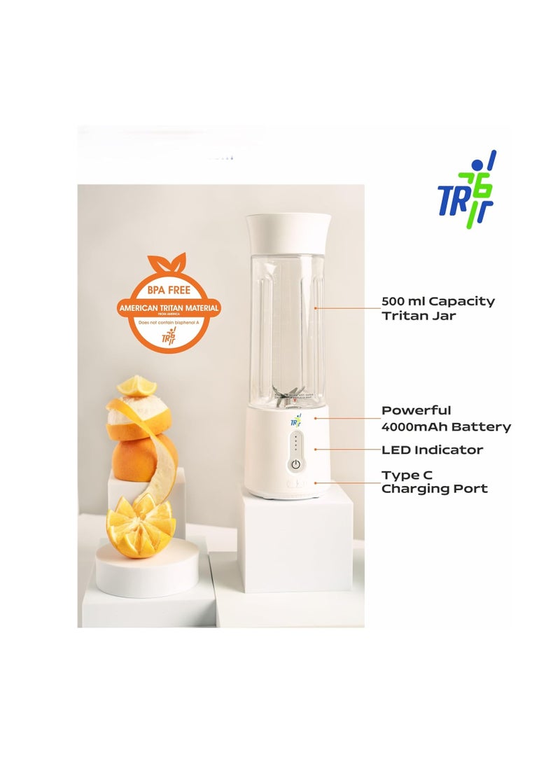 TR6 خلاط TR6 Blendmate Pro المحمول للعصائر والمشروبات البروتينية وسحق الثلج - سعة 500 مل، مصنوع من مادة تريتان، وبطارية 4000 مللي أمبير/ساعة، ومنفذ USB-C مع غطاء مقبض (رمادي)  - Image 4