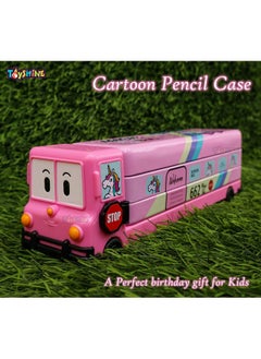 Toyshine Toyshine Cartoon Printed School Bus Matal Pencil Box With Moving Tyres And Sharpner For Kids - PINK, Metal  - Image 5