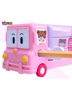 Toyshine Toyshine Cartoon Printed School Bus Matal Pencil Box With Moving Tyres And Sharpner For Kids - PINK, Metal  - Image 3