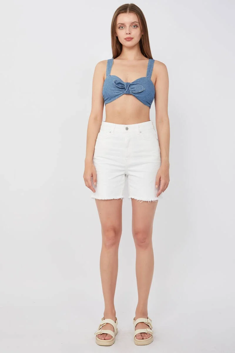Banny Jeans Women's Basic Cut Out Jean Shorts White