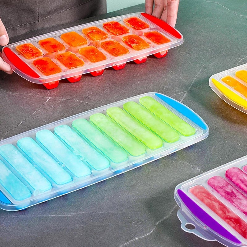 PUTHAK Durable Easy Pop Out Flexible Silicone Long Stick ShapedCandy StickKitkat Mould Ice Cube Tray for Refrigerators Multicolor Silicone Ice Cube Tray Pack of4 - Image 5
