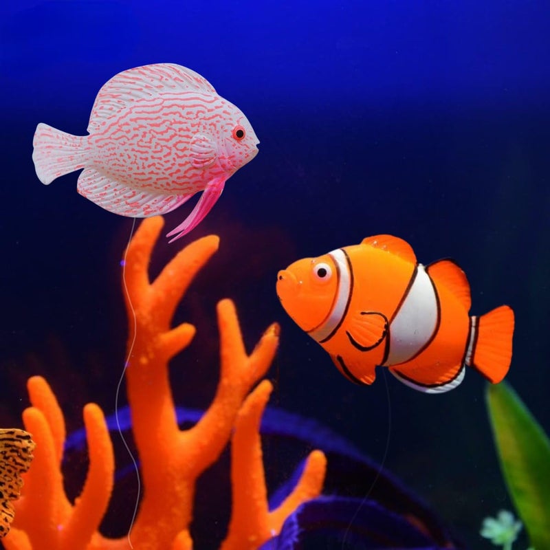 VAYINATO ® 2 Pcs Silicon Floating Simulating Fake Fish for Aquarium Fish Tank Decorations | No Harm to Fish | Looks Like Real Fish by Petzlifeworld (Nemo + Discus Fish) - Image 1
