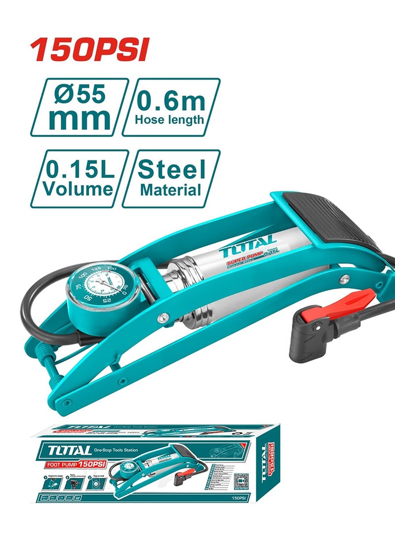 TOTAL - TOTAL Compact Foot Pump with Pressure Gauge for Car Tires – Portable & Durable, Ideal for Vehicle Tire Inflation Compact Design TMPP5511 - Image 1