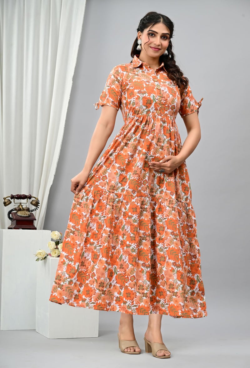 Wear Wish Women’s Cotton Maternity & Feeding Gown | Maternity Dresses for Women Cotton | Feeding Nighty for Women | Front Zip Feeding Dress | Comfortable Sleepwear for Expecting & New Moms - Image 4