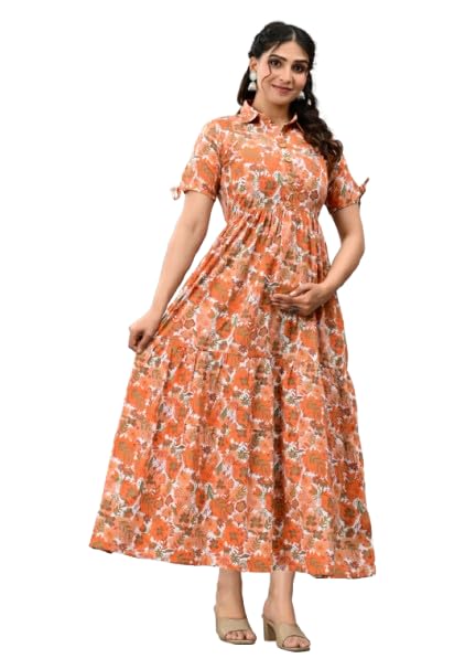 Wear Wish Women’s Cotton Maternity & Feeding Gown | Maternity Dresses for Women Cotton | Feeding Nighty for Women | Front Zip Feeding Dress | Comfortable Sleepwear for Expecting & New Moms - Image 1