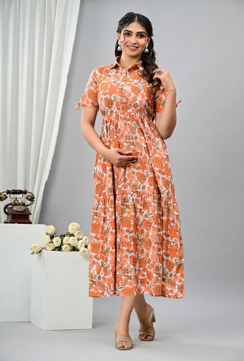 Wear Wish Women’s Cotton Maternity & Feeding Gown | Maternity Dresses for Women Cotton | Feeding Nighty for Women | Front Zip Feeding Dress | Comfortable Sleepwear for Expecting & New Moms - Image 5