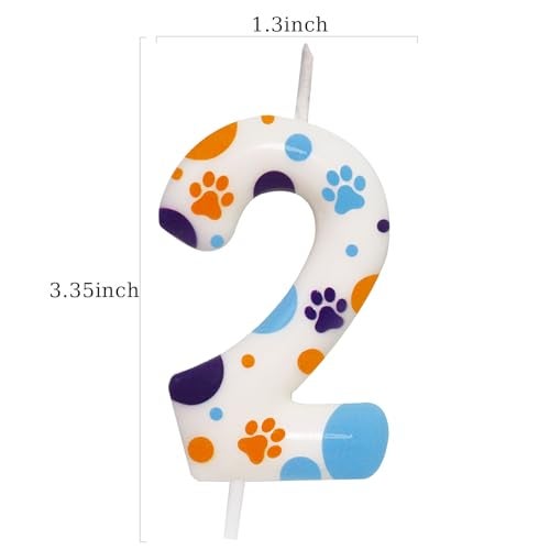 ElekFX Blue Dog Paw Themed Birthday Candles, Number 2 Blue Dog Birthday Party Supplies, 2.76 inch Cake Topper Decorations, Birthday Decorations for Kids (Number 2) - Image 2