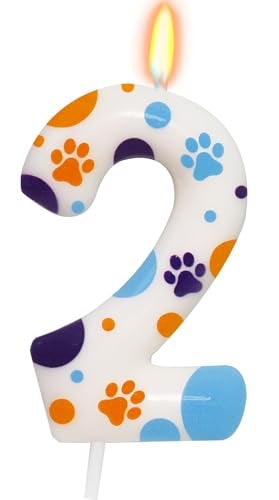 ElekFX Blue Dog Paw Themed Birthday Candles, Number 2 Blue Dog Birthday Party Supplies, 2.76 inch Cake Topper Decorations, Birthday Decorations for Kids (Number 2) - Image 4