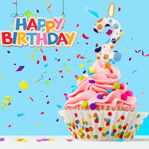 ElekFX Blue Dog Paw Themed Birthday Candles, Number 2 Blue Dog Birthday Party Supplies, 2.76 inch Cake Topper Decorations, Birthday Decorations for Kids (Number 2) - Image 3