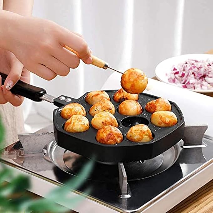 Gulfdealz Kitchen Barbecue 12 Holes Easy And Simple To Operate Takoyaki Maker Octopus Ball NonStick And Lightweight Fast Heating Grill Ball Pan Aluminum Material  Black - Image 3