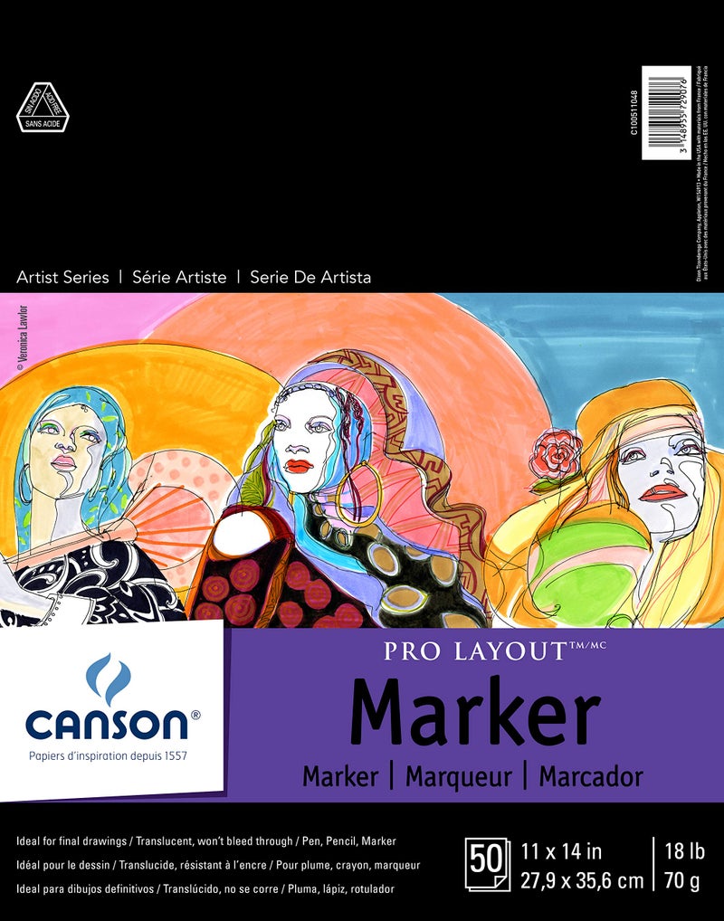Canson Artist Series Pro Layout Marker Paper Foldover Pad 11x14 inches 50 Sheets 18lb70g Artist Paper for Adults and Students