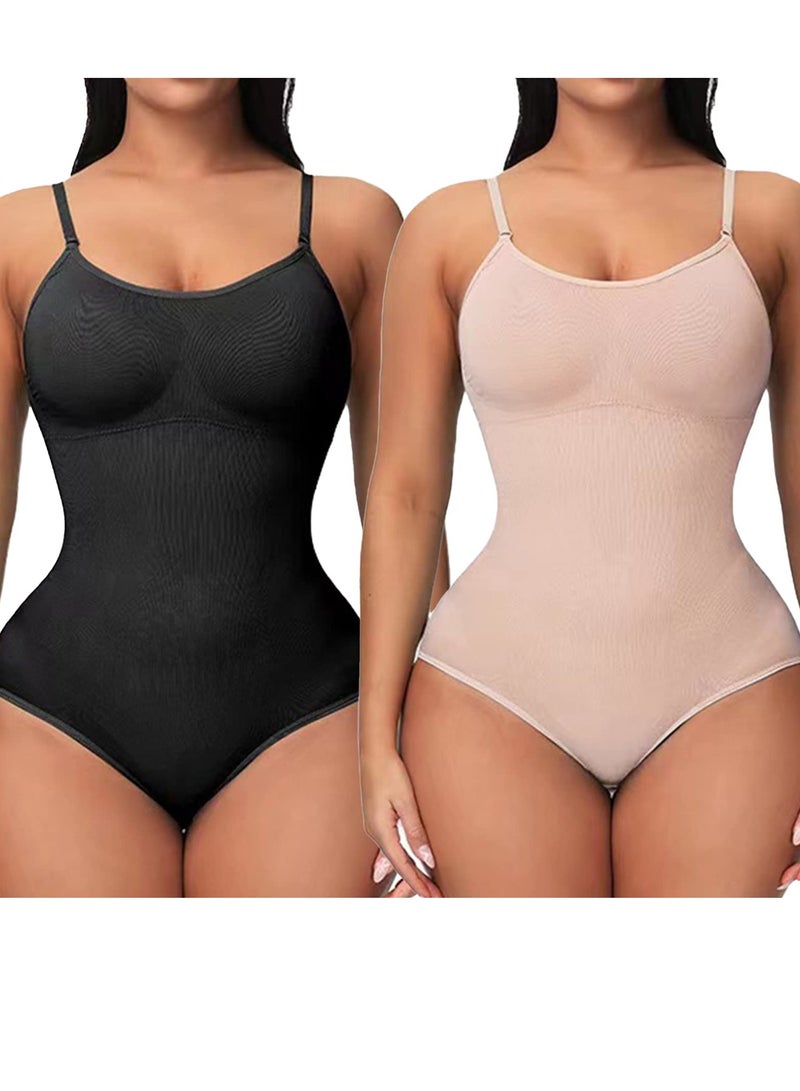 SYOSI 2 Pack Bodysuit for Women Seamless Tummy Control Shapewear Sculpting Thong Sleeveless Women Body Shaper with Lift 3 Hooks Elastic Fabric Adjustable Shoulder Strap Fitted Design - Image 1