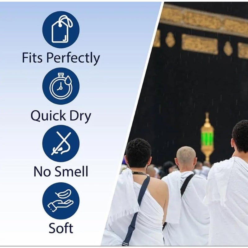 Hajj and Umrah pilgrimage: 100 cotton ihram towel set, white, ultra-soft absorbent hygienic lightweight fabric for comfort - Image 5