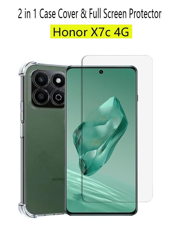 2 in 1 Honor X7c 4G/5G Phone Case Cover & Screen Protector - Shockproof Clear Slim TPU Protective Phone Cover & Full Coverage Delicate Touch Tempered Glass Screen Protector for Honor X7c 4G/5G Clear - Image 1
