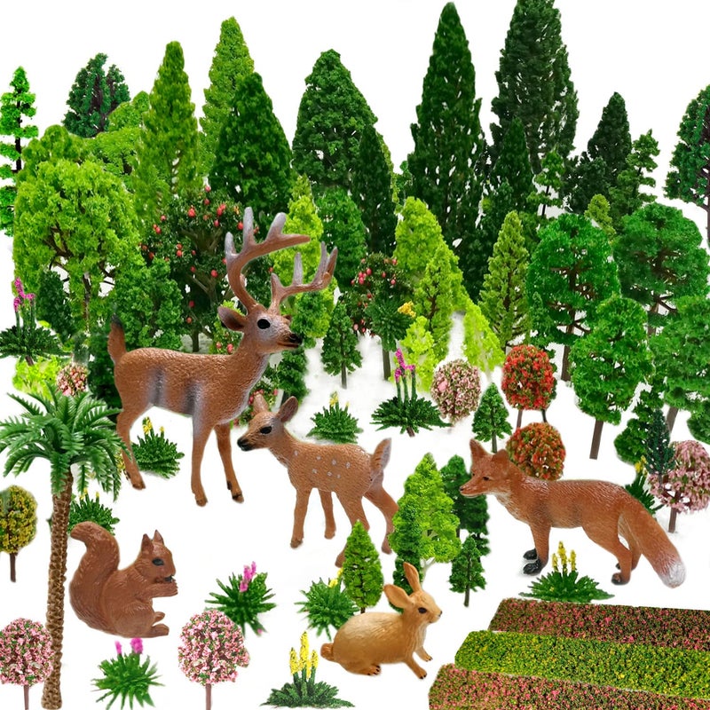 OrgMemory Mixed Model Trees 70pcs 156 inch416 cm Ho Scale Bushes with Animals Figures Plastic Trees for Projects Model Train Scenery