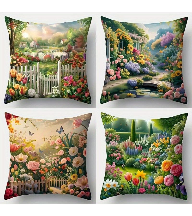 Double Sided Floral Pillowcase Set Soft Short Plush 55x55cm - Image 3