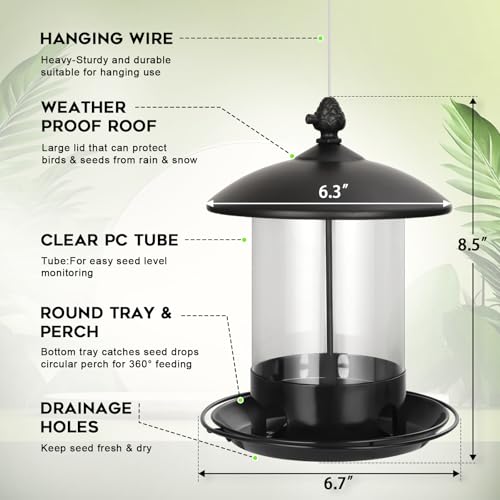 Gbekery Metal Bird Feeders for Outdoors Hanging, Weather Resistant Wild Bird Feeder with 360 Degree Feeding Tray, Black - Image 2